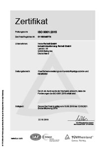 Hauptzertifikat ISO 9001:2015
